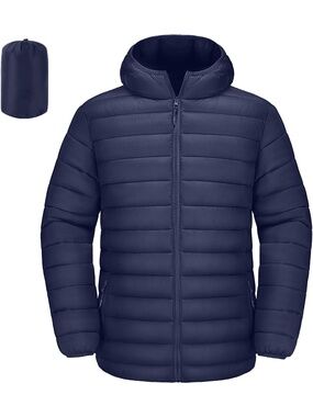 🆕 Polu Men's Navy Packable Hooded Water Resistant Puffer Jacket Coats